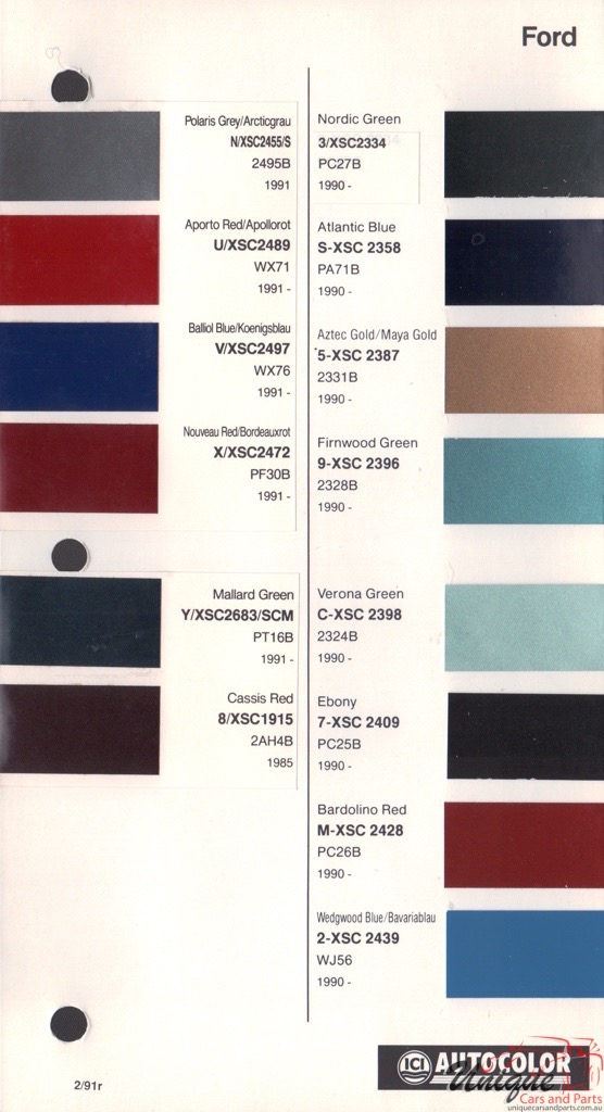 1990-1994 Ford Europe Paint Charts Autocolor